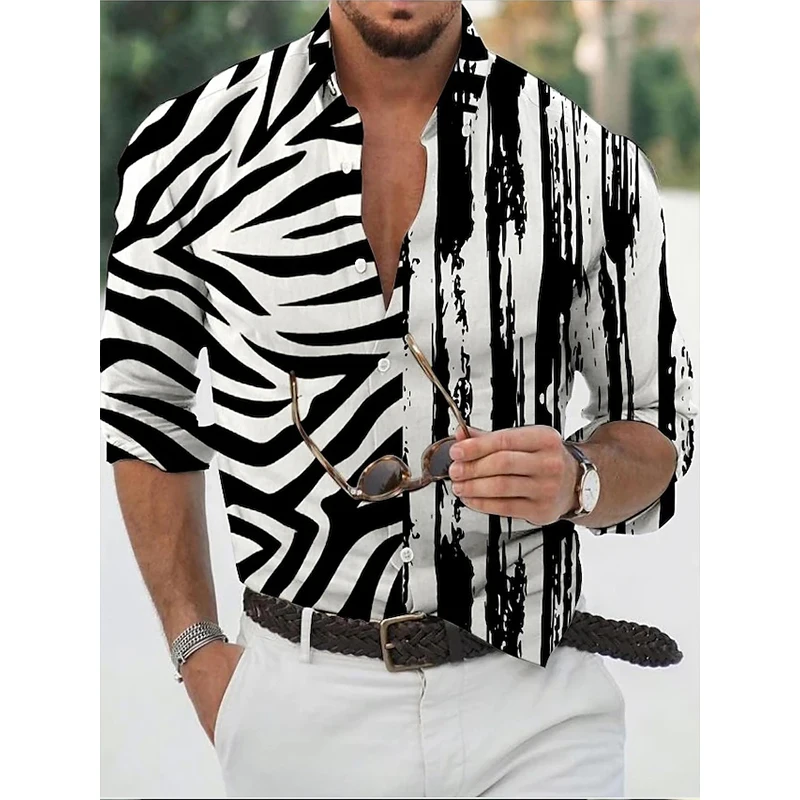 

Fashion Vintage Shirts For Men Oversized Casual Shirt Stripe Print Long Sleeve Tops Men's Clothing Streetwear Cardigan Blouses