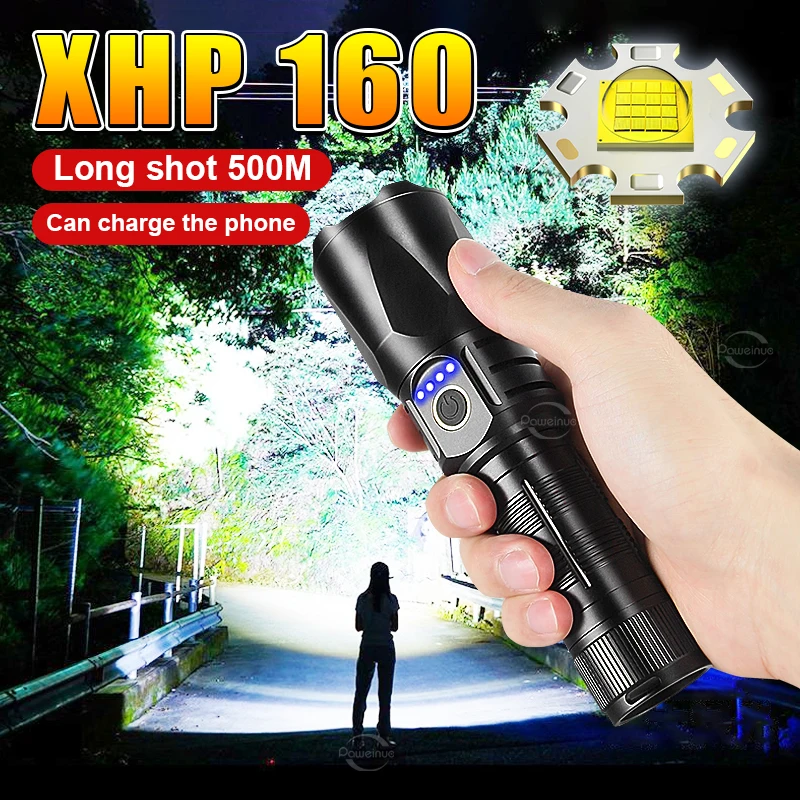 

High Lumens Power LED Flashlight USB 26650 Recharge Flash Light High Power XHP199 Flashlight Zoom Tactical Lantern Fishing Torch