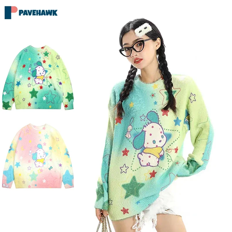 

Cartoon Star Pattern Winter Sweaters Man Woman Y2k Street Patchwork Gradient Harajuku Knitted Pullover Vintage Oversized Jumpers