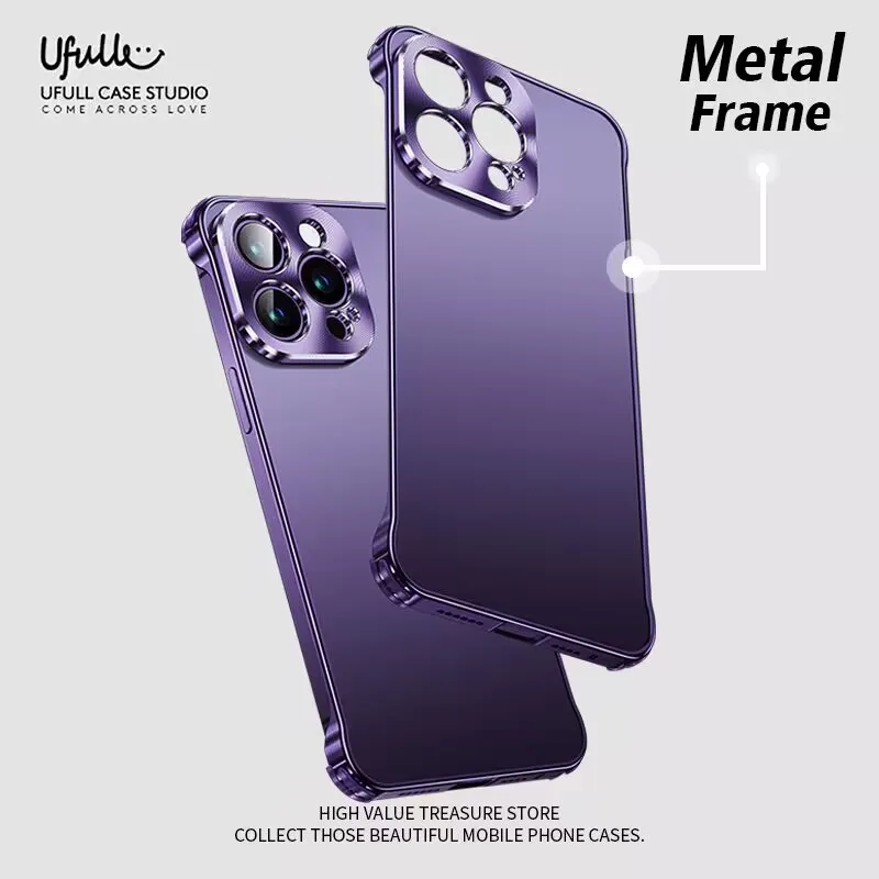 

Metal borderless Phone Case For iPhone 13 14 Pro Max Four corner anti fall For IPHON 14 13 promax Metal Lens Protection Cover