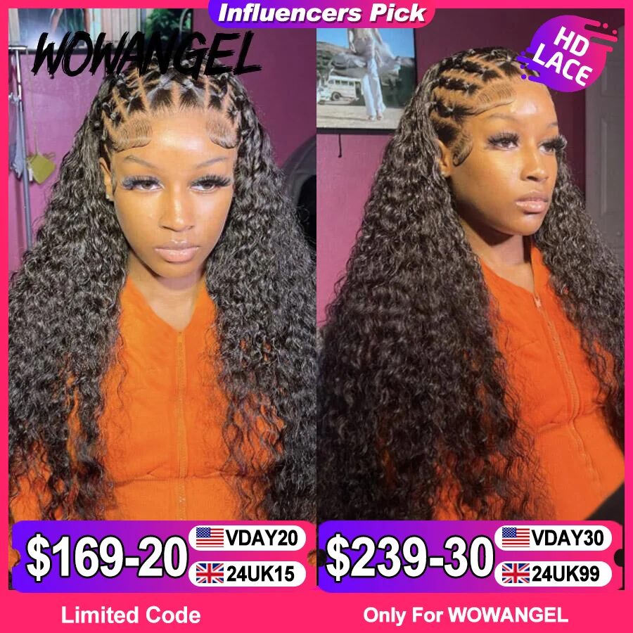 Wow Angel 36 Pollici Water Wave 13X6 Full Frontal Hd Lace Wigs 250% Parrucche Ricci Hd Lace Front Parrucche Dei Capelli Umani Melt Skin Per Donna