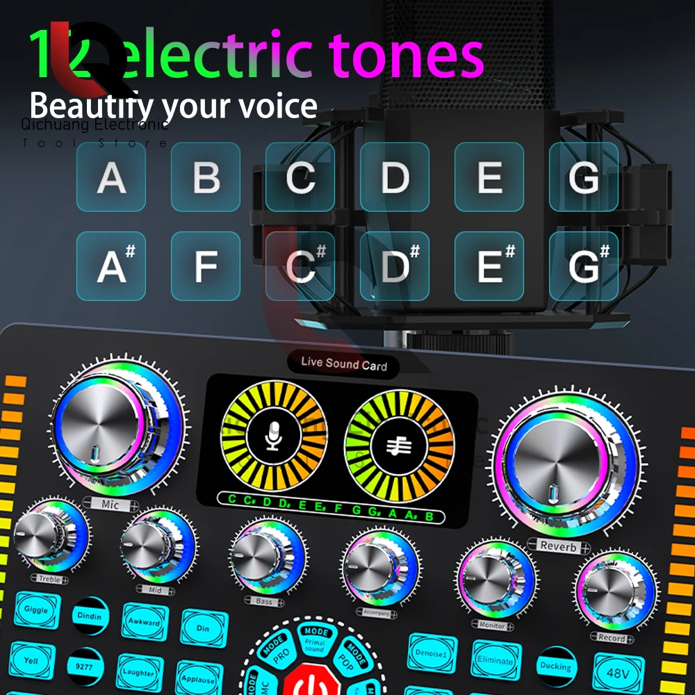 1PC Q7 가라오케 팟 캐스트 홈 스튜디오 기록 방송 마이크 믹서를 위한 최신 전문 휴대용 블루투스 사운드 카드