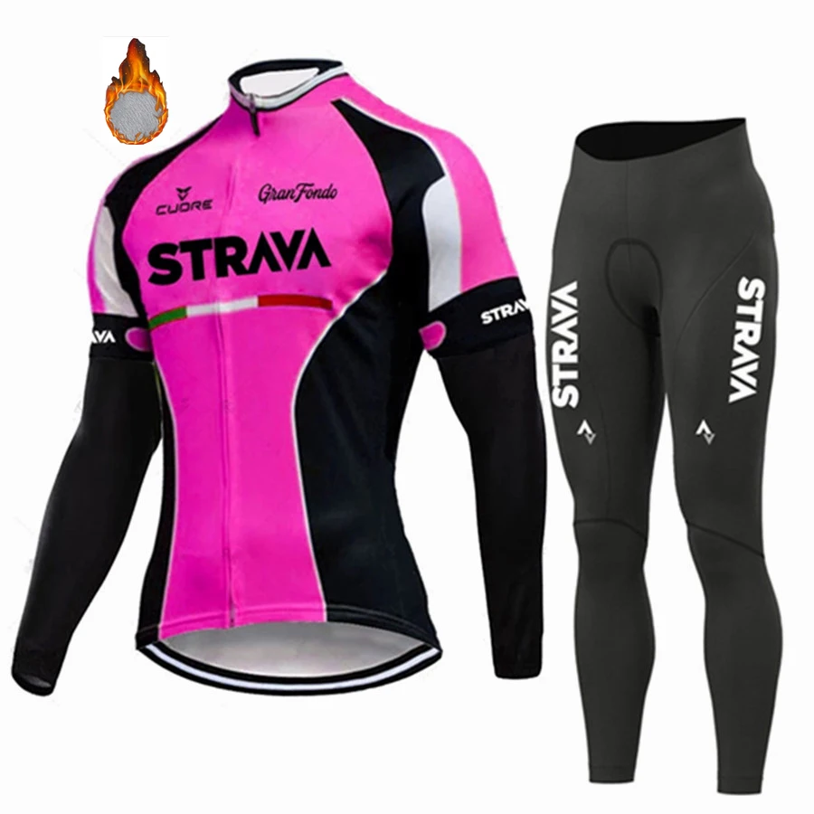 2024 STRAVA Bike Jersey Set Cycling Men Winter Bicycle Clothing Long Sleeve Cycling Jersey Man Road Bikes Bib Shorts Bycicle 4