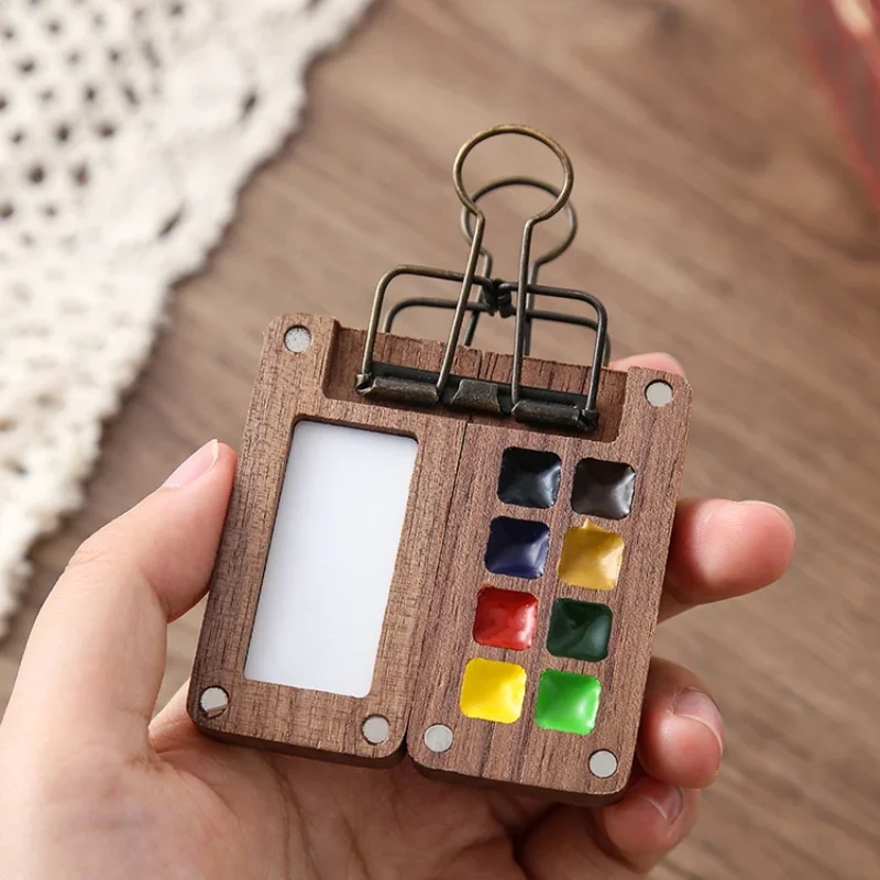 Watercolor Palette Portable Travel Wooden Handmade 8 Grid 0.5ml Watercolor Paint Palette Oil Paints Tray Box