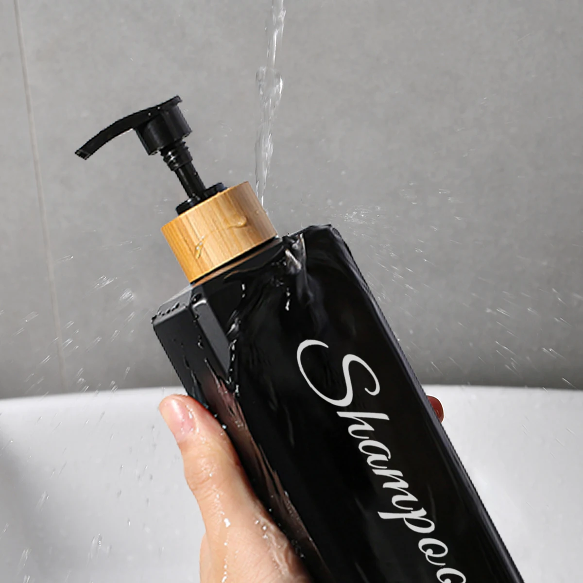 500ml Bathroom Dispensers Square Shampoo Shower Gel Body Wash Dispensers Refillable Bamboo Pump Bottles Lotion Containers - Image 3