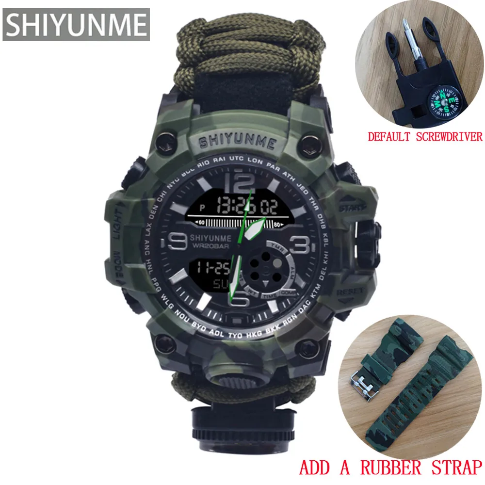 SHIYUNME New Men's Military Watch 50m Waterproof Watch Quartz Clock Men's Compass LED Digital Sports Watch G style  Men Watch 