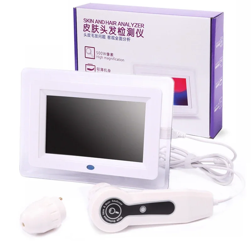 Skin Tester Scalp Detector 7 inch Skin Analyzer Machine Scalp Detector Hair Follicles Oil Moisture Tester Facial Skin Hair Analyser Machine Rechargeable