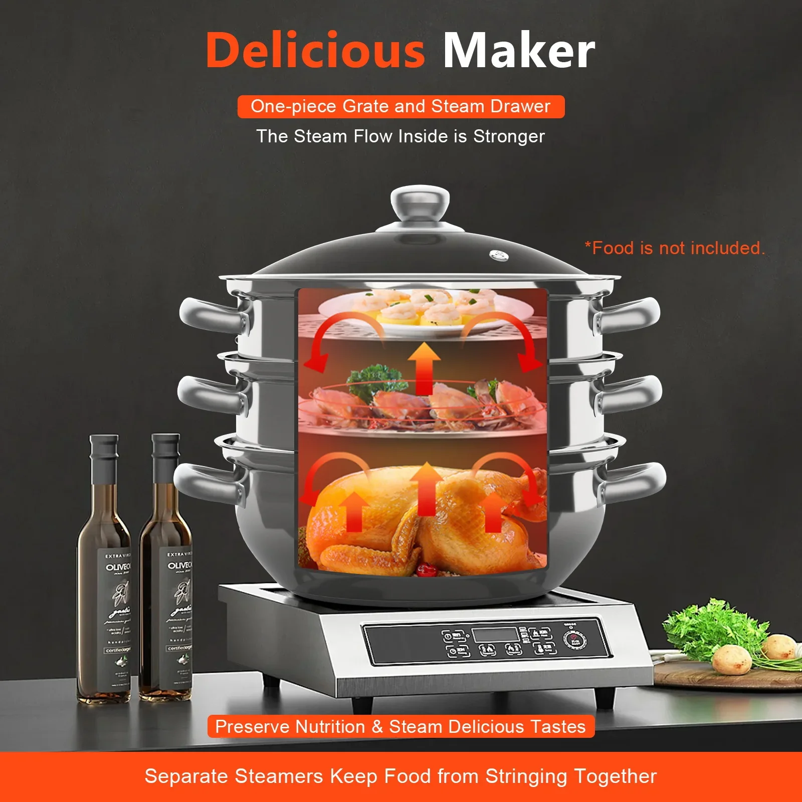 3 Tier Stainless Steel Steamer with Glass Lid