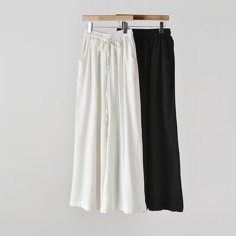 cropped leggings Full Length Wide Leg Pants Vintage Loose Elastic Waist Solid Color 2022 New Summer Clothes Pockets Women Pants RV874 carhartt pants