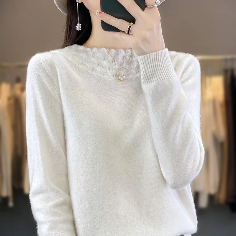 2024 Autumn/Winter Cashmere Sweater Women's Knitted Sweater Long sleeved Pullover Clothing Cashmere Pullover 6