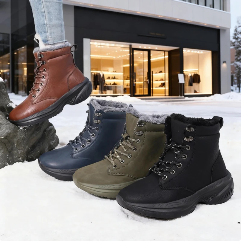 Winter Wide Toe Shoes for Women Causal Classic Plush Keep Warm Snow Boots 2025 New Waterproof Outdoor Non-Slip Lace-Up Sneakers