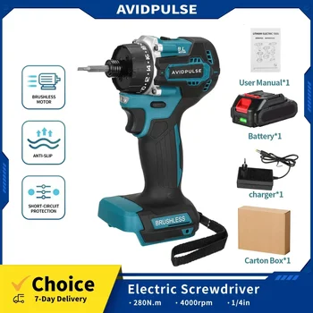 AvidPulse 20+1 Torque 1/4inch Brushless Electric Screwdriver Cordless 280N.m Electric Drill Power Tool For Makita 18v Battery 1