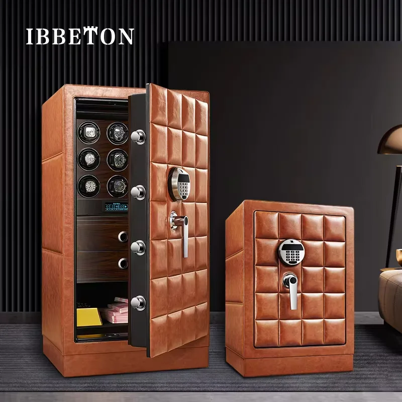 IBBTON 새로운 디자인 6/9 슬롯 시계 와인더 금고 디지털 전자 코드 안전 금고 가죽 포장 금고