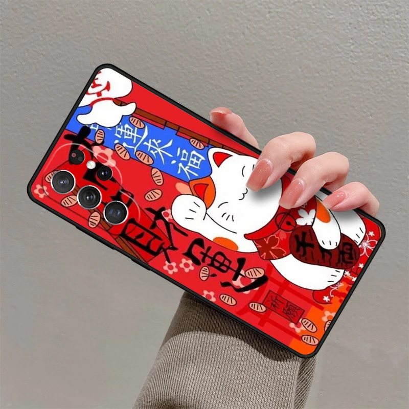 thumbnail image 1 of Funda de teléfono con diseño de gato de la suerte para Samsung Galaxy S23, S21, S20 FE, S24, S22 Ultra, Note20, S10, S9, S8 Plus, de silicona, 1 of 5