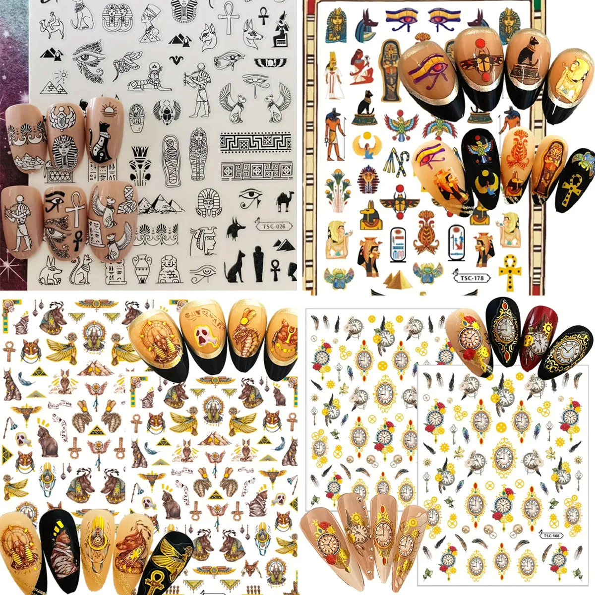 Ancient Egyptian Culture Cat Alphabet 3d Nail Art Sticker Nail Deco Slider TSC-178