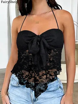 Fairyshely Sexy Female Summer Solid Halter Top 2026 Women Lace V Neck Bodycon Strap Vest Lady Sleeveless Off Shoulder Club Tops
