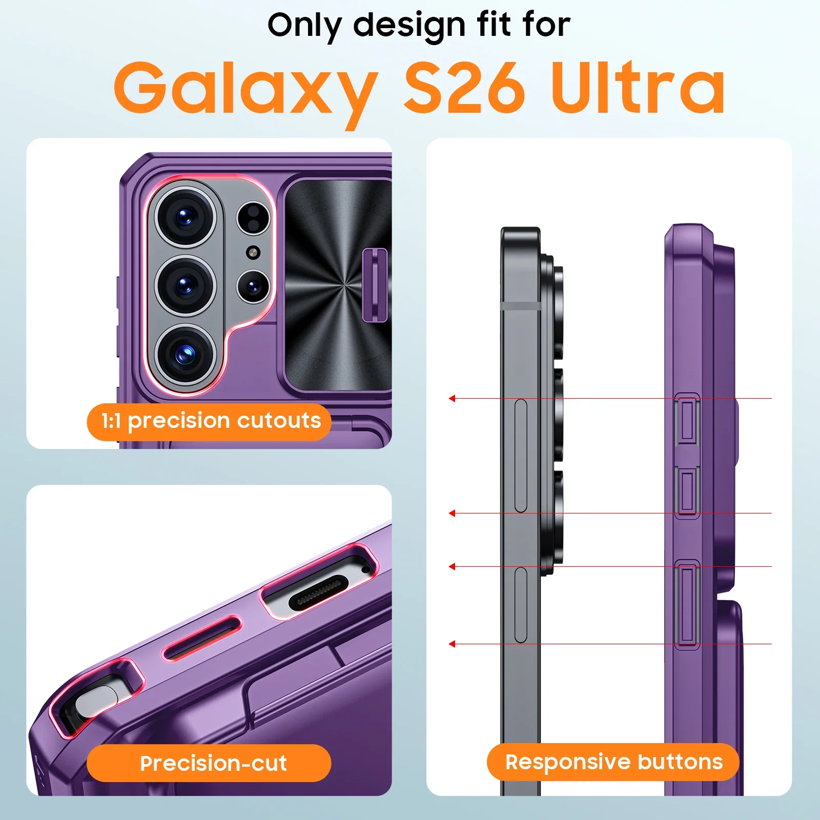 Purple Shockproof Full Coverage TPU Phone Case with Camera Holder
