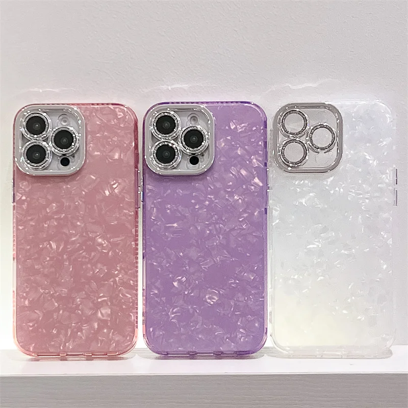 Custodia per telefono in marmo con increspature laser per iPhone 16 Plus 15 14 13 Pro Max, rigida in PC, glitter, protezione per fotocamera, antiurto, cover posteriore_voghion.com