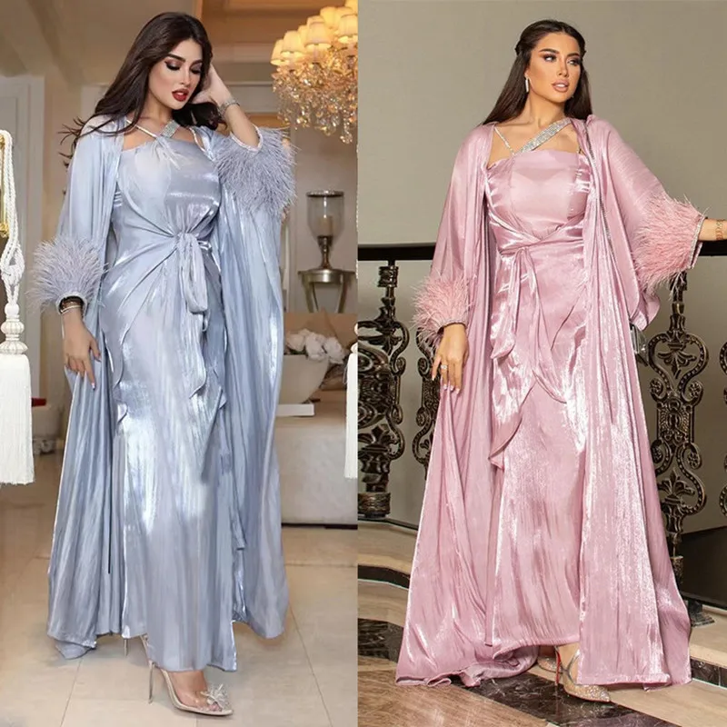 Bestseller Gonna Da Festa In Nappa Di Piume Da Donna Musulmana Set Di Tre Pezzi Abaya Dubai Rubab Dubai Abaya