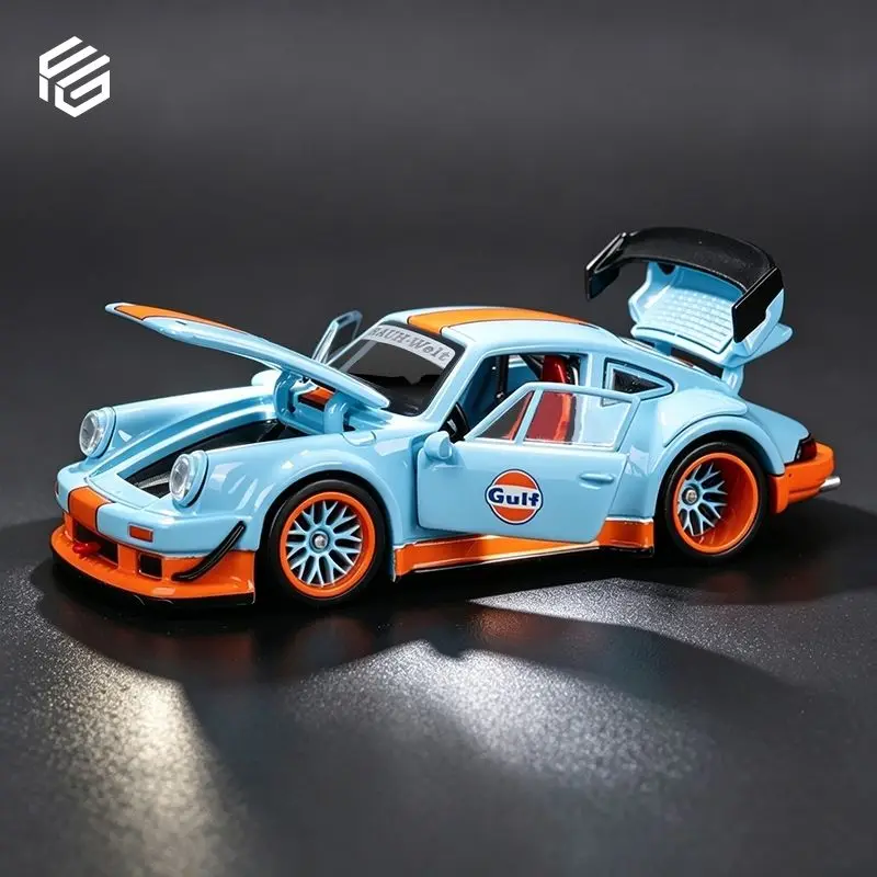 FG 1:64 Porsche 930 RWB Wide Body Modification Gulf Oil Full Open Alloy Diecast Car Model Collection