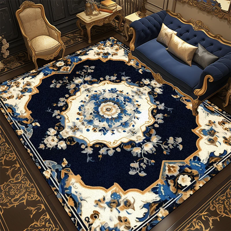 European Luxury Blue Soft Carpet Living Room Decoration Sofa Coffee Table Side Large Area Rug Bedroom Bedside Non-slip Floor Mat 2