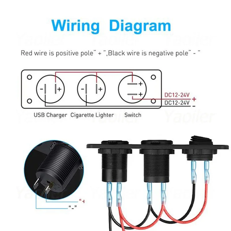 12V USB 패널 소켓 PD USB 충전기, 로커 스위치 차량용 시거잭 분배기, 자동차, 보트, 트럭, RV용 LED 전압계 포함