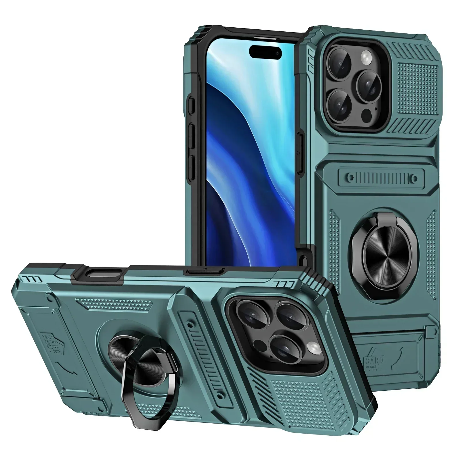 Premium Shockproof Wallet Case with Card Holder & Magnetic Rotating Kickstand