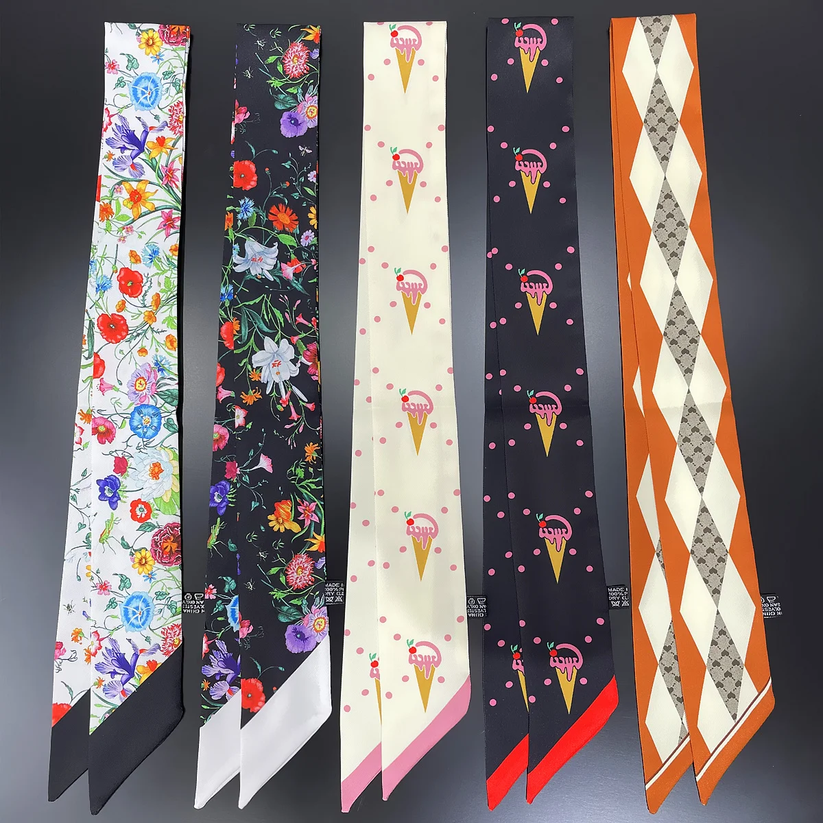 

Colorful 2024 New Design Small Flower Brand Silk Scarf Luxury Women Foulard Skinny Bag Scarves Neckerchief Fashion Hair Headband