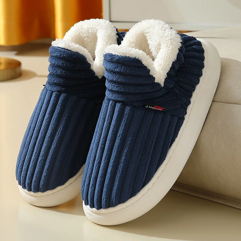 Winter warme Hausschuhe für Damen und Herren, dickes Plüschfutter, rutschfest, gemütliche Baumwollschuhe, Damen-Hausschuhe aus Cord mit weicher Sohle – Detail 12