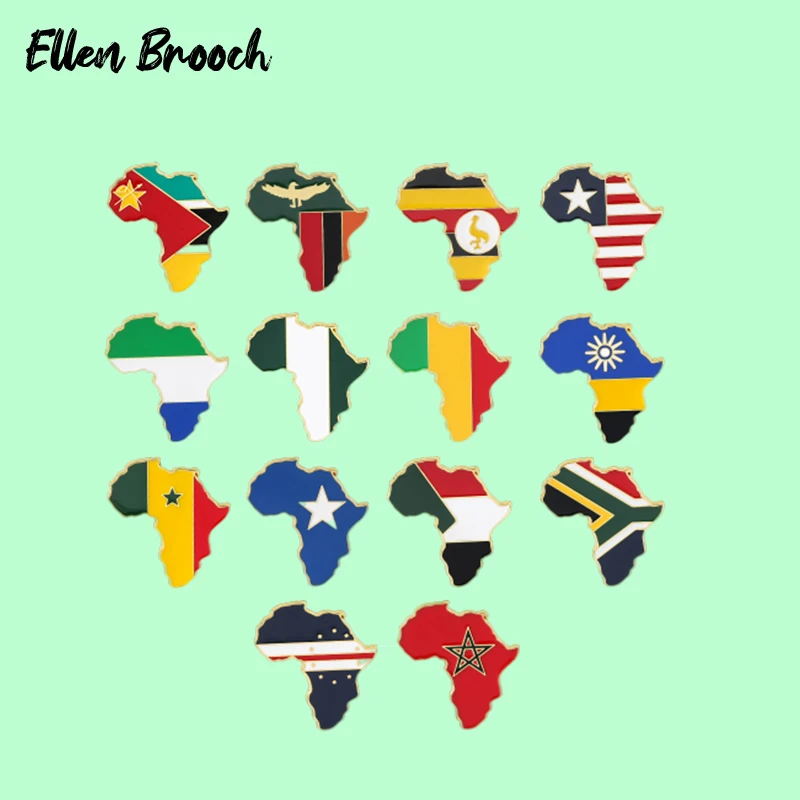 African Map Enamel Pins Morocco Nigeria National Flag Brooch Lapel Pins