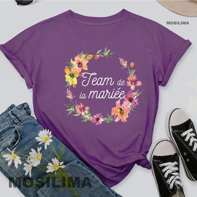 Team Bride Bachelorette Wedding Party Women Evjf Tee Shirt Casual ladies basic O-collar Pink Short Sleeved T-shirt Girl Purple1