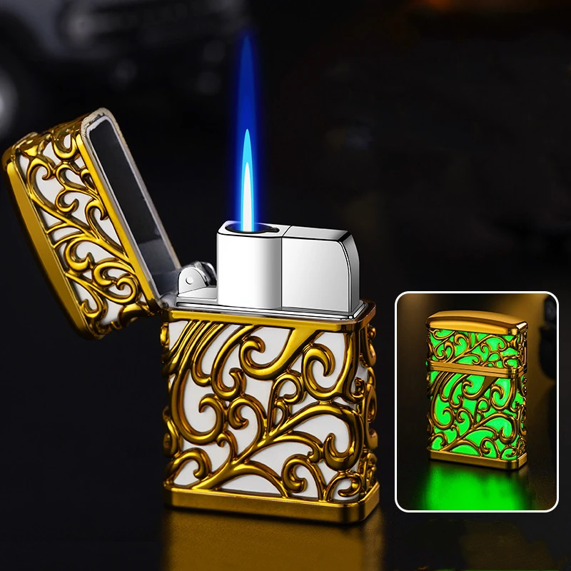 

Vintage 3D Sculpture Lighter Metal Windproof Direct Flame Compression Ignite Cigar Lighter Cigar Accessories Men's Gift