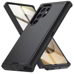 Rugged Military Armor Shockproof Phone Case with Heavy - Duty Bracket - S26 (Black - Black)
