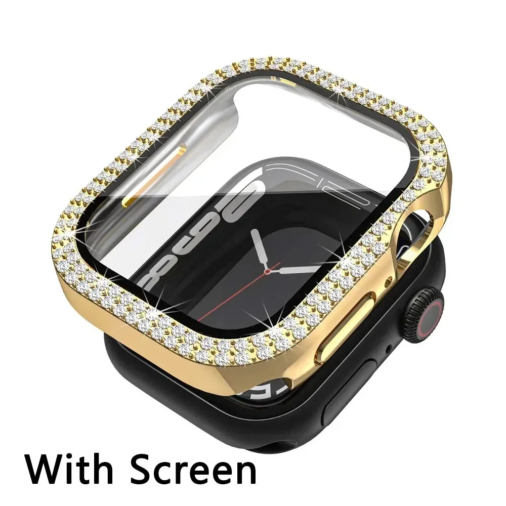 Diamond Bling Tempered Glass Cover for Apple Watch - Screen Protector & Bumper Case