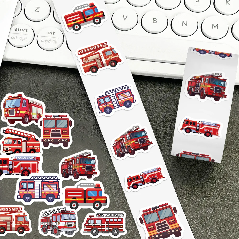 500PCS Fire Truck Roll Stickers Graffiti Cartoon Art Gift Scrapbooking Living Room Phone Community Skateboard Nostalgia Sticker