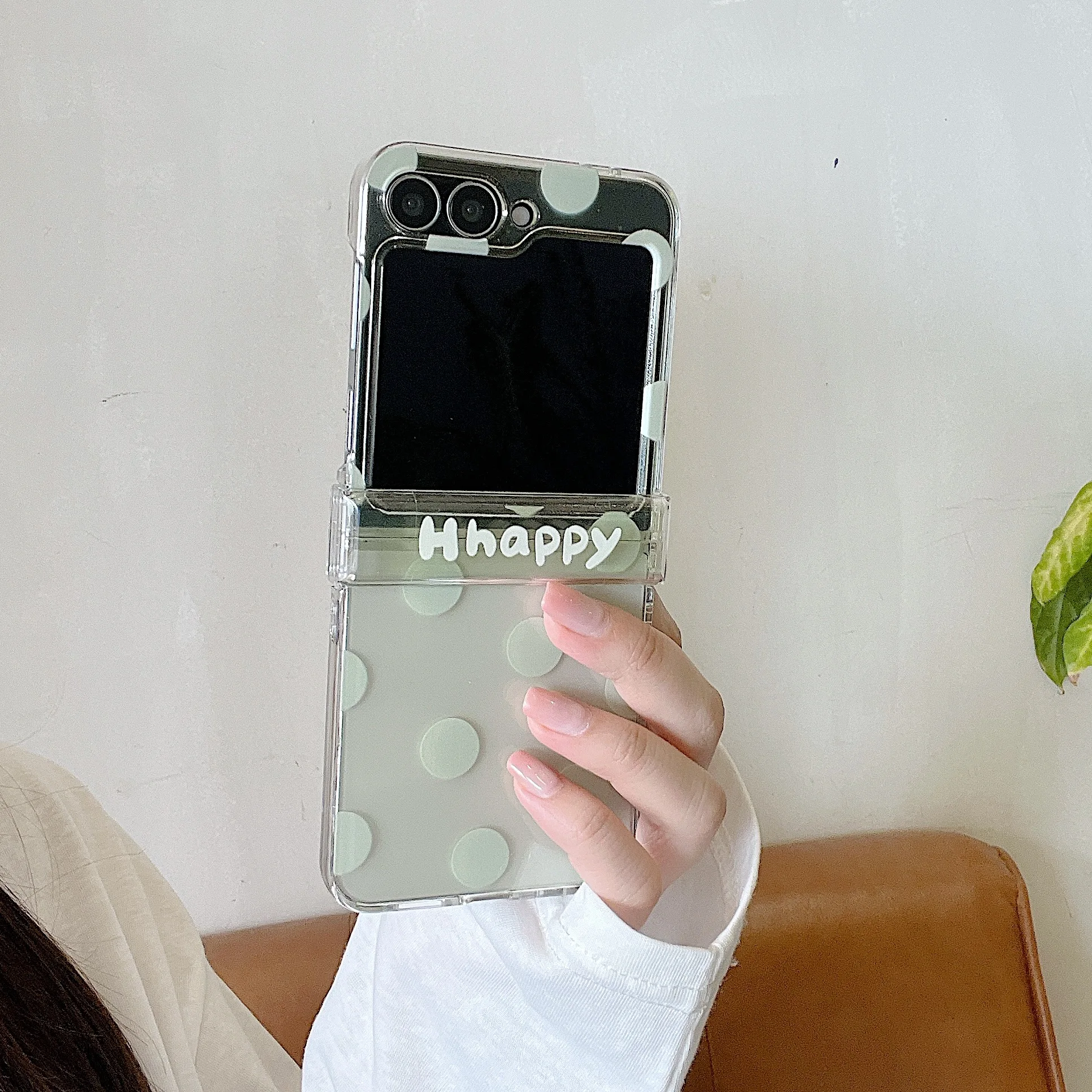Colorful Polka Dot Design Phone Case with Chain Hinge and Clear Cover