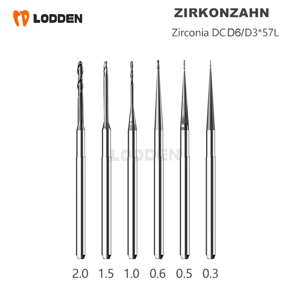 Zirkonzahn Dental Milling Burs Grinding Zirconia D3/D6 Shank DC Diamond Coating 57MM Length 0.3/0.5/0.6/1.0/1.5/2.0mm Cutter