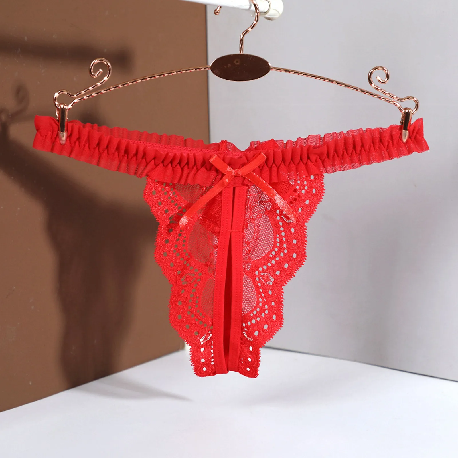 Women Panties Female Underwear Lace Panties Womens Underwear Women's Sexy Solid Lace Panties Open Crotch Transparent Bowknots T Pants Thong Ladies Sexy Erotic Panties Underwear трусы женски