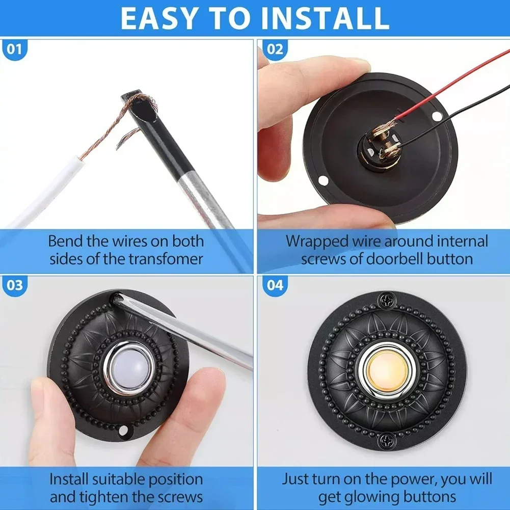 Home Front Door Replacement Round Iron Doorbell Push Button Wired Lighted LED 1Pcs
