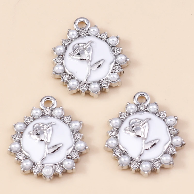Leslie 4 stücke luxuriöse Vintage Perle Kristall Rose Charms für DIY Schmuck machen handgemachte Aussage Ohrringe Halskette Anhänger – Detail 3