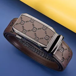 Luxury Genuine Leather Men's Belt with Automatic Buckle - Designer Business Casual Fashion Accessory - 130cm (Brown)