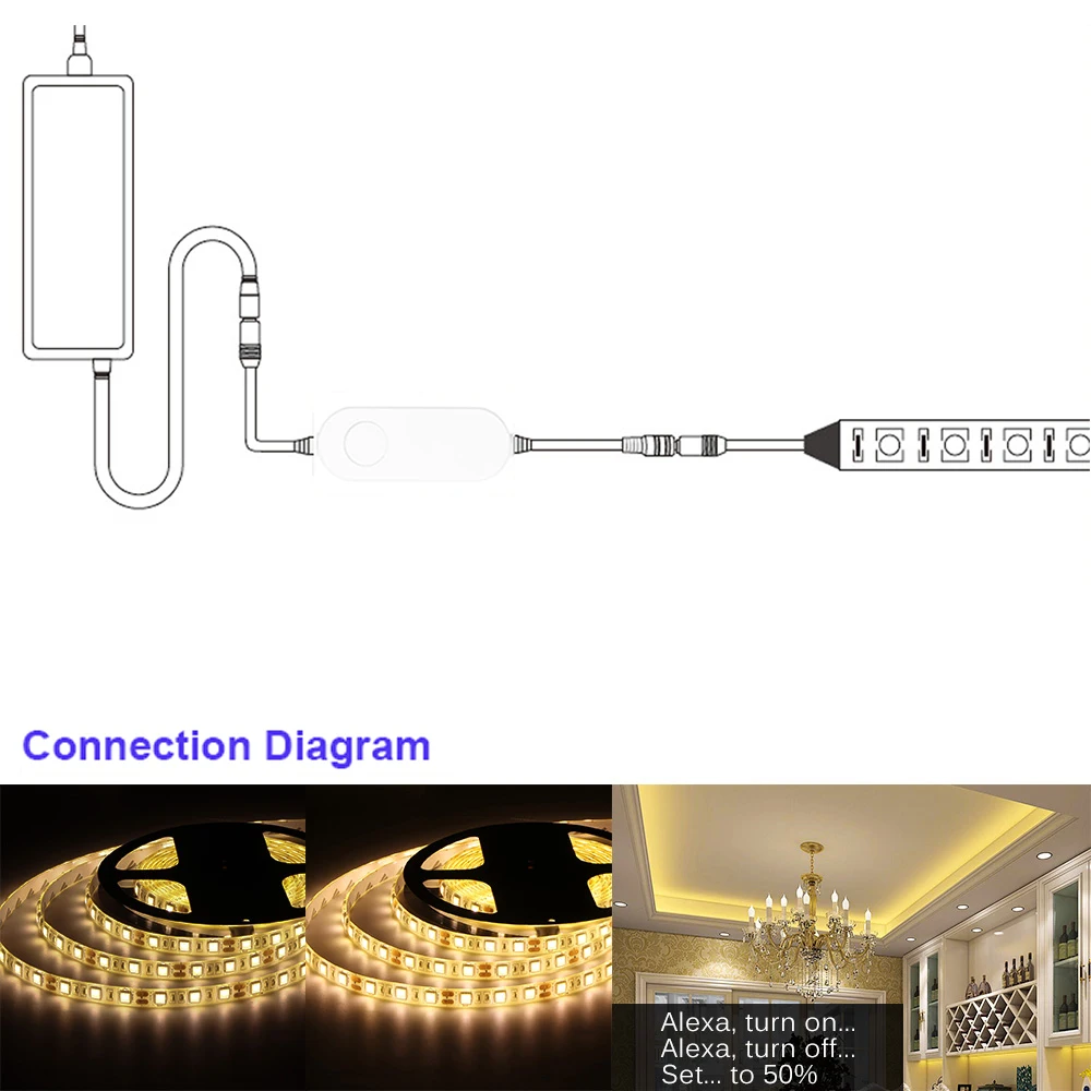 Mini Tuya SmartLife Wifi LED Controller DC12V-24V COB 5050 Single Color LED Strip Dimmer Switch Work with Alexa Google Assistant