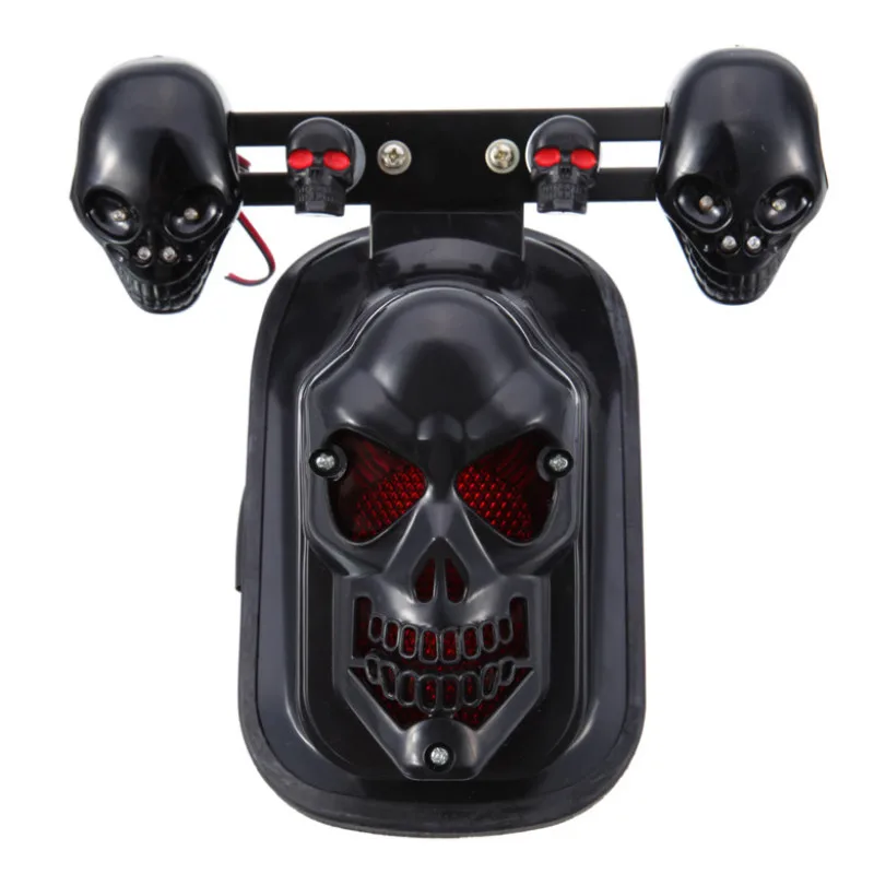 DYNAFIT Black Motorcycle Skull Turn Signal Rear Brake Stop Tail Light Fit For Dyna FN 