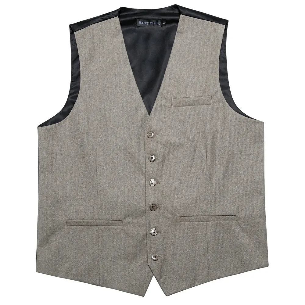 

Barry.Wang Mens Wool Slim Vest Gray Solid Waistcoat Blend Tailored Collar V-neck 3 Pocket Suit Vest Formal Leisure MD-2308