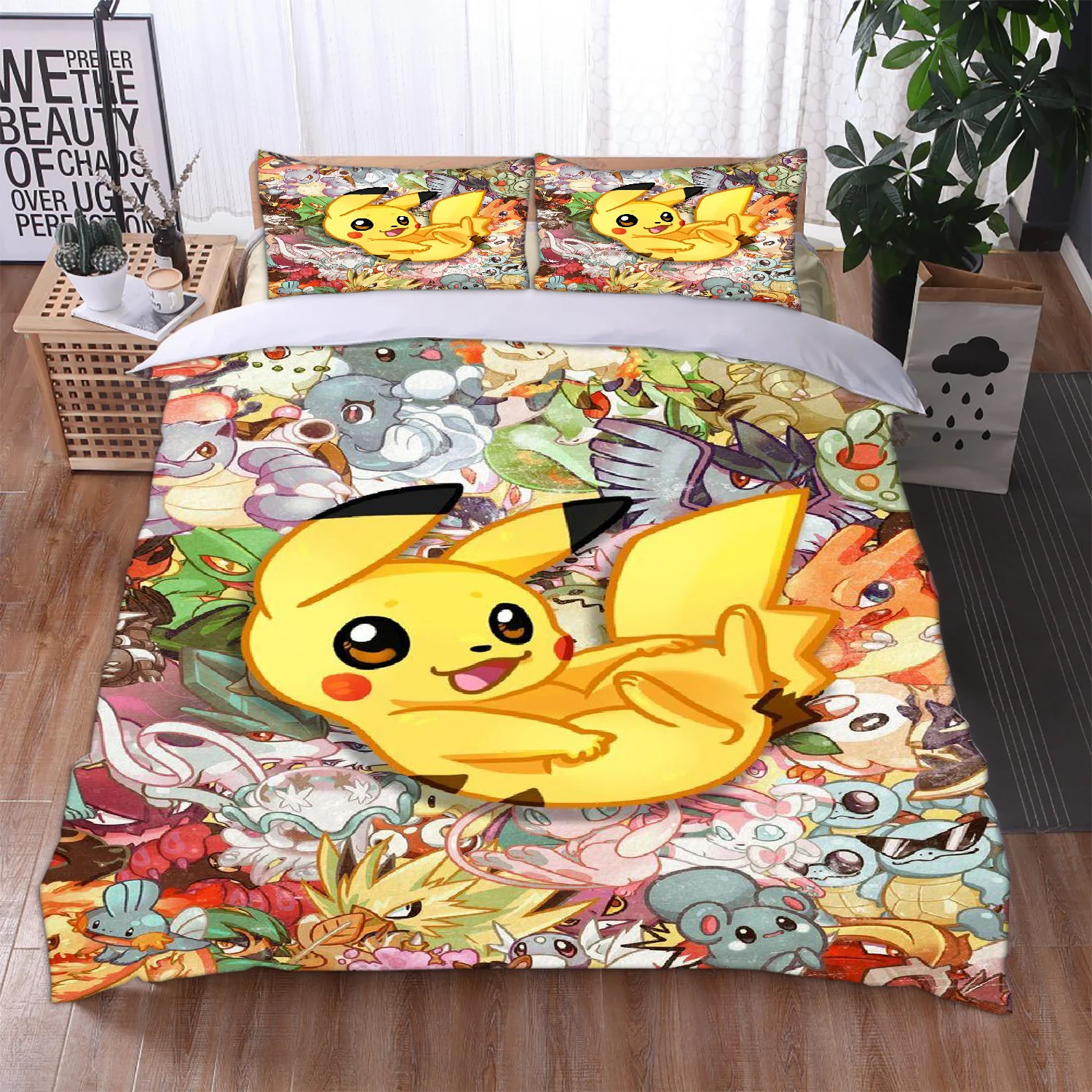 POKEMON CATCH DOUBLE DUVET COVER AND PILLOWCASE SET MATCHING 72" CURTAINS NEW 