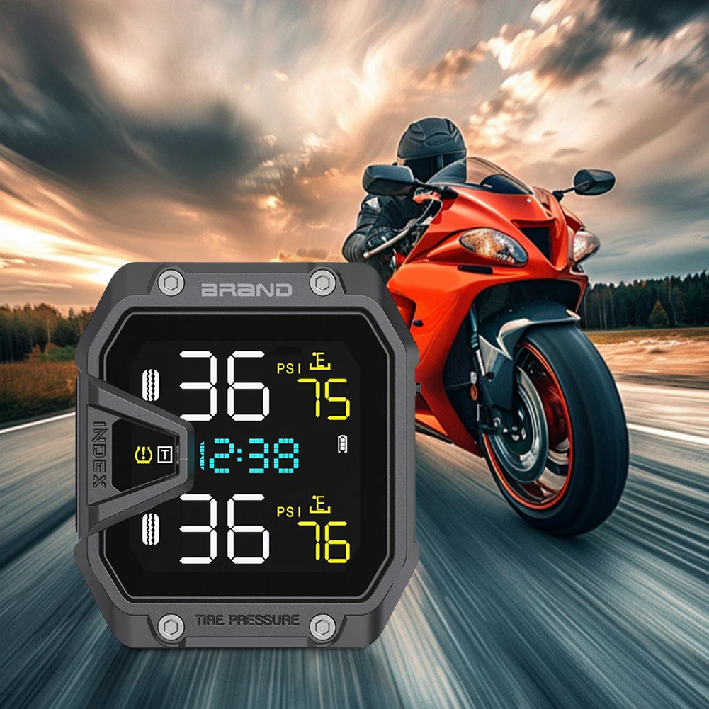 Motorcycle TPMS Tire Pressure Monitoring System with 2 Sensors Motorbike Tyre Pressure Temperature Alarm Accessories
