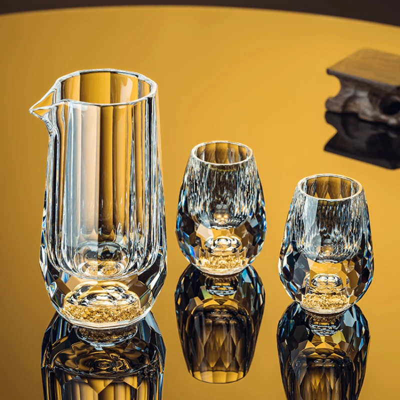 Crystal Diamond Cut Gold Foil White Wine Cup Set Creative Turquoise Simplicity Household Glass Wine Divider High-grade