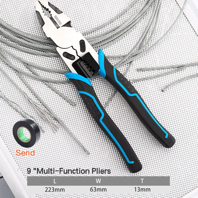 6''8''9'' Multifunction Pliers Set Combination Pliers Stripper/Crimper/Cutter Heavy Duty Wire Pliers Diagonal Pliers Hand Tools 9 inch Blue