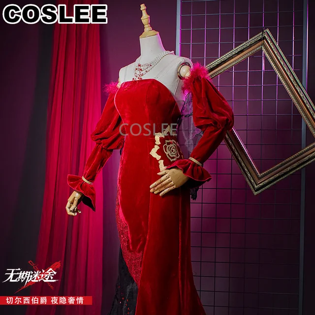 COSLEE 애니메이션 길 백작 첼시 피쉬테일 드레스 게임 슈트는 애니메이션에 등장하는 첼시 백작 부인의 우아한 유니폼으로, 코스프레나 할로윈 파티에 딱 어울리는 아름다운 의상입니다.