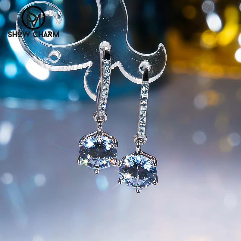 100% Real Moissanite Drop Earrings With Certificate S925 Sterling Silver Pt950 Plated Earrings Fine Jewelry for Women 0.5ct 1ct
